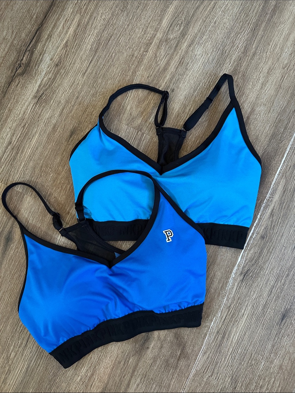 2 PINK Victoria's Secret Athletic Blue Contrast Sports Bralettes
